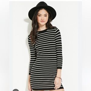 Black and white striped sweater mini dress